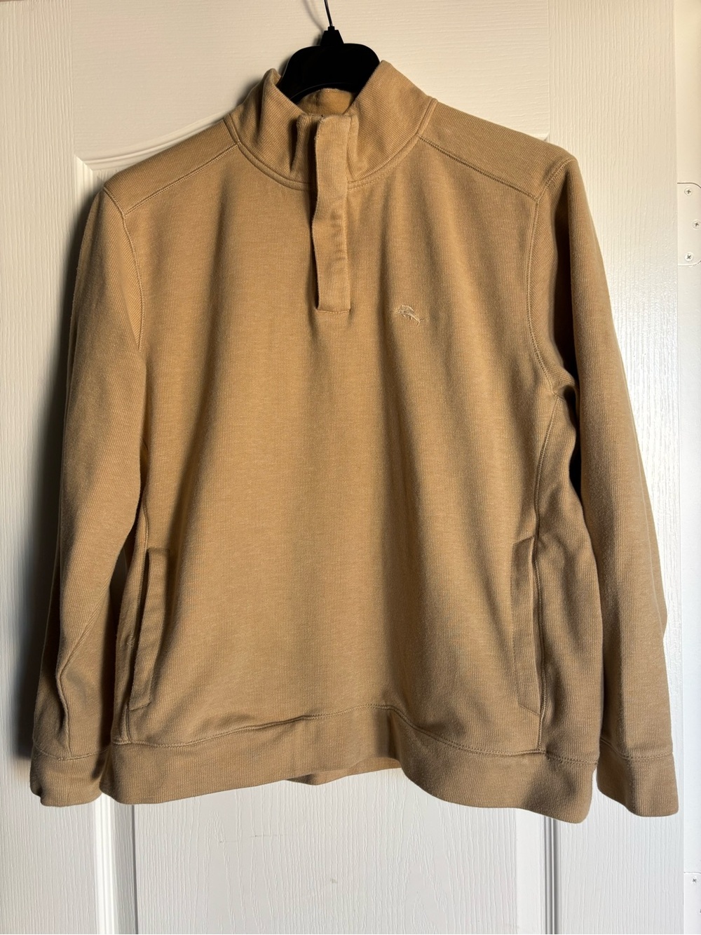 Tommy Bahama Sweater Mens Large Tan 100% Cotton 1/4 Zip Pullover Mock Neck